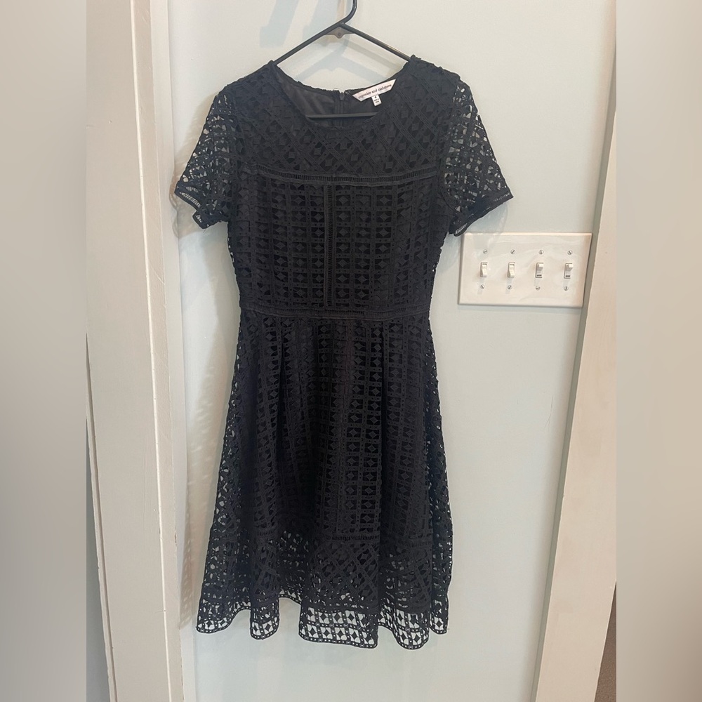 Black midi A line dress with overlay, back zipper  (cupcakes and cashmere brand)